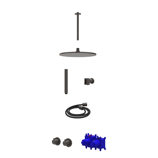 Regendoucheset inbouwthermostaatkraan met 2-weg stop-omstel symmetry, plafondbuis 30cm, R30cmME, houder met uitlaat, doucheslang 150cm en staafmodel
