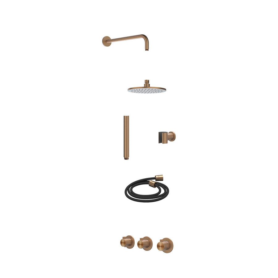 IVY Excl. inbouwbox regendoucheset inbouwthermostaatkraan met 2 vaste stopkranen symmetry, wandarm, R20cmME, houder met uitlaat, doucheslang 150cm en staafmodel – RVS316 gebr. mat 