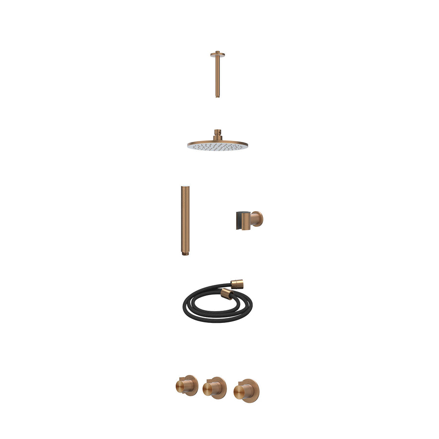 IVY Excl. inbouwbox regendoucheset inbouwthermostaatkraan met 2 vaste stopkranen symmetry, plafondbuis 20cm, R20cmME, houder met uitlaat, doucheslang 150cm en staafmodel – RVS316 g