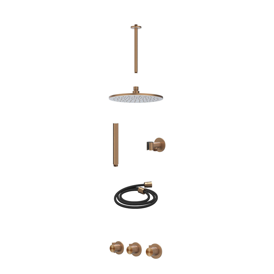 IVY Excl. inbouwbox regendoucheset inbouwthermostaatkraan met 2 vaste stopkranen symmetry, plafondbuis 30cm, R25cmME, glijstang met uitlaat, doucheslang 150cm en staafmodel – RVS31