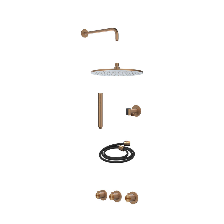 IVY Excl. inbouwbox regendoucheset inbouwthermostaatkraan met 2 vaste stopkranen symmetry, wandarm, R30cmME, glijstang met uitlaat, doucheslang 150cm en staafmodel – RVS316 gebr. m