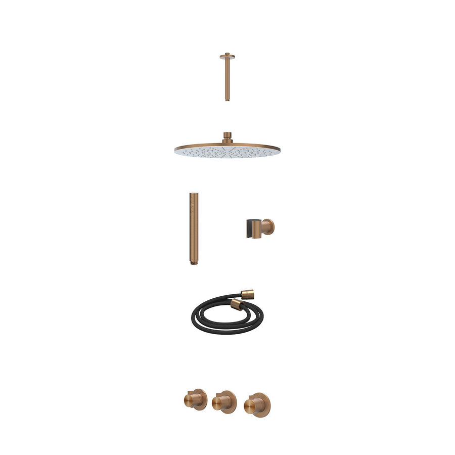 IVY Excl. inbouwbox regendoucheset inbouwthermostaatkraan met 2 vaste stopkranen symmetry, plafondbuis 20cm, R30cmME, houder met uitlaat, doucheslang 150cm en staafmodel – RVS316 g