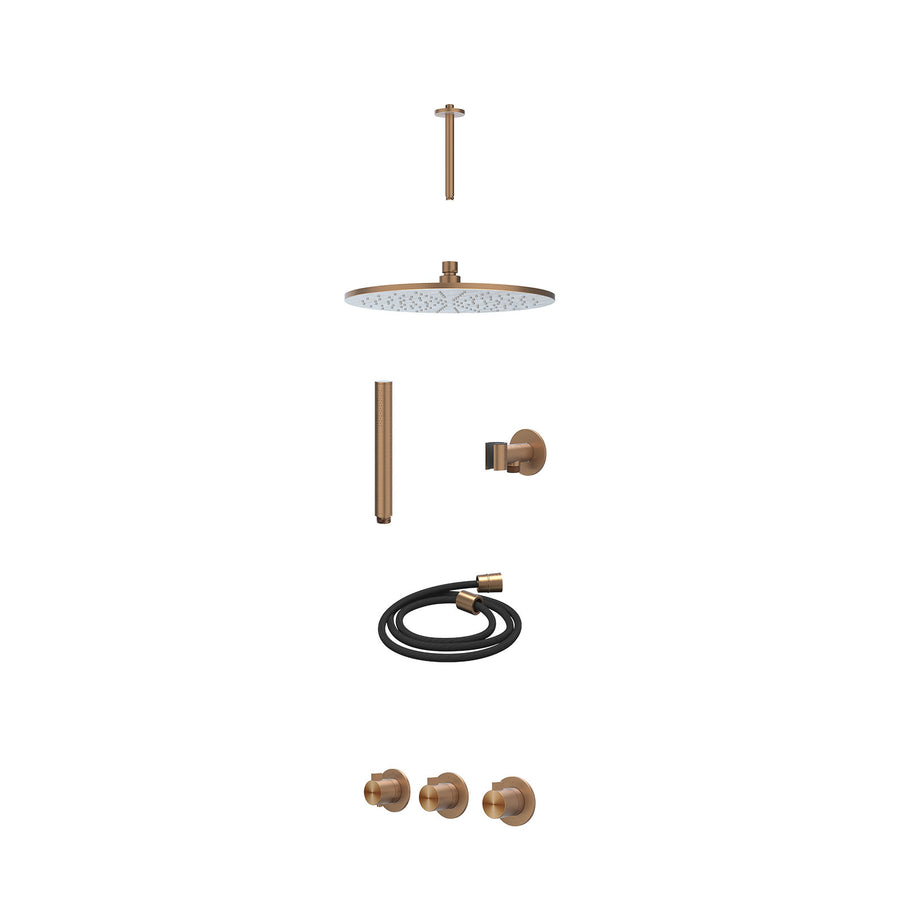 IVY Excl. inbouwbox regendoucheset inbouwthermostaatkraan met 2 vaste stopkranen symmetry, plafondbuis 20cm, R30cmME, glijstang met uitlaat, doucheslang 150cm en staafmodel – RVS31
