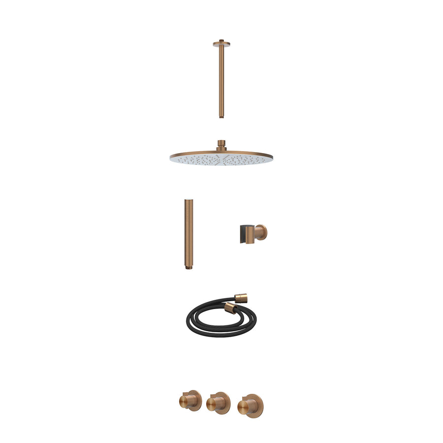 IVY Excl. inbouwbox regendoucheset inbouwthermostaatkraan met 2 vaste stopkranen symmetry, plafondbuis 30cm, R30cmME, houder met uitlaat, doucheslang 150cm en staafmodel – RVS316 g