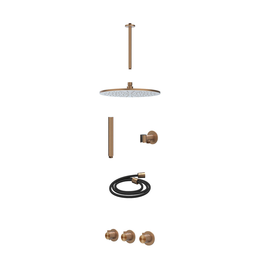 IVY Excl. inbouwbox regendoucheset inbouwthermostaatkraan met 2 vaste stopkranen symmetry, plafondbuis 30cm, R30cmME, glijstang met uitlaat, doucheslang 150cm en staafmodel – RVS31