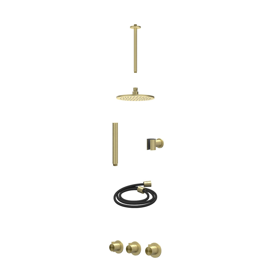 IVY Excl. inbouwbox regendoucheset inbouwthermostaatkraan met 2 vaste stopkranen symmetry, plafondbuis 30cm, R20cmME, houder met uitlaat, doucheslang 150cm en staafmodel – RVS316 g