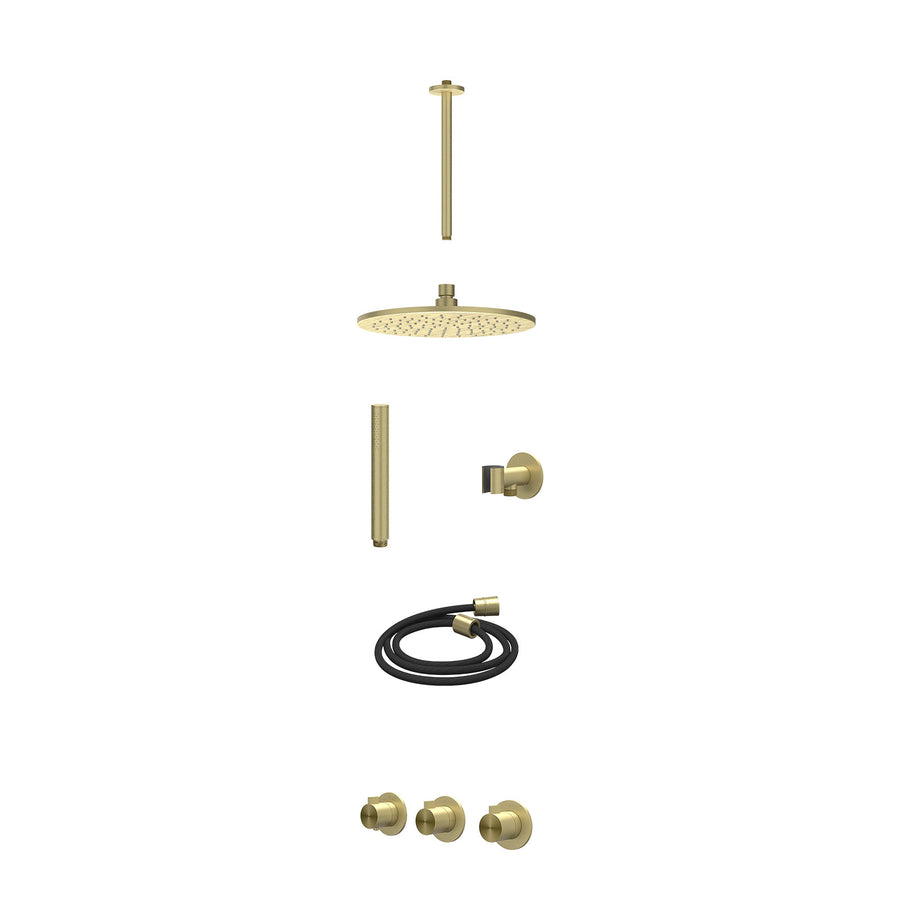 IVY Excl. inbouwbox regendoucheset inbouwthermostaatkraan met 2 vaste stopkranen symmetry, plafondbuis 30cm, R25cmME, glijstang met uitlaat, doucheslang 150cm en staafmodel – RVS31
