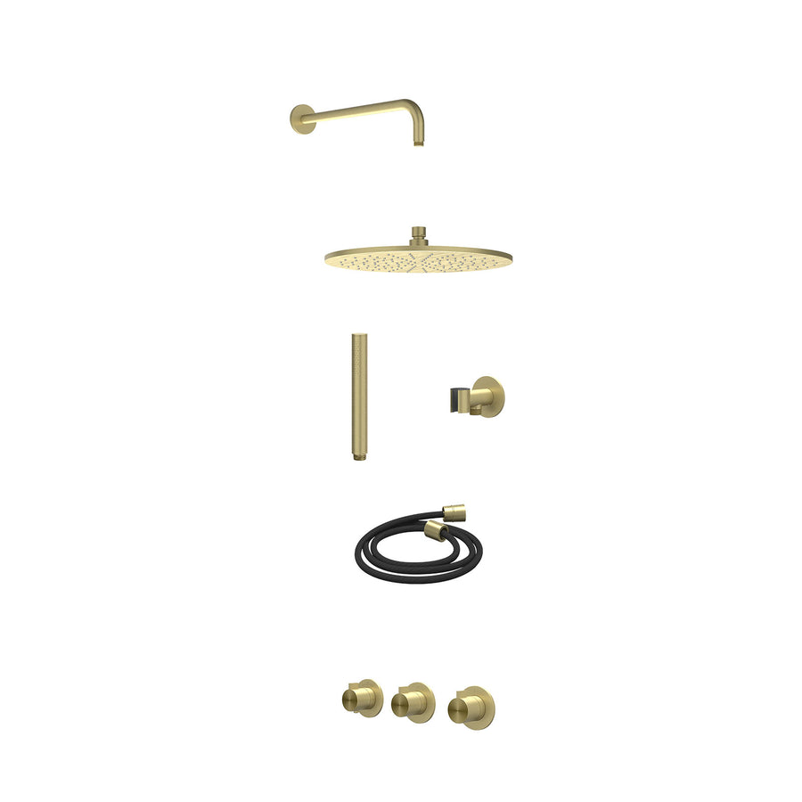 IVY Excl. inbouwbox regendoucheset inbouwthermostaatkraan met 2 vaste stopkranen symmetry, wandarm, R30cmME, glijstang met uitlaat, doucheslang 150cm en staafmodel – RVS316 gebr. m