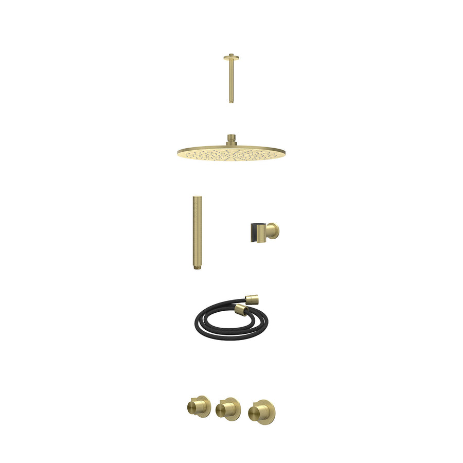 IVY Excl. inbouwbox regendoucheset inbouwthermostaatkraan met 2 vaste stopkranen symmetry, plafondbuis 20cm, R30cmME, houder met uitlaat, doucheslang 150cm en staafmodel – RVS316 g