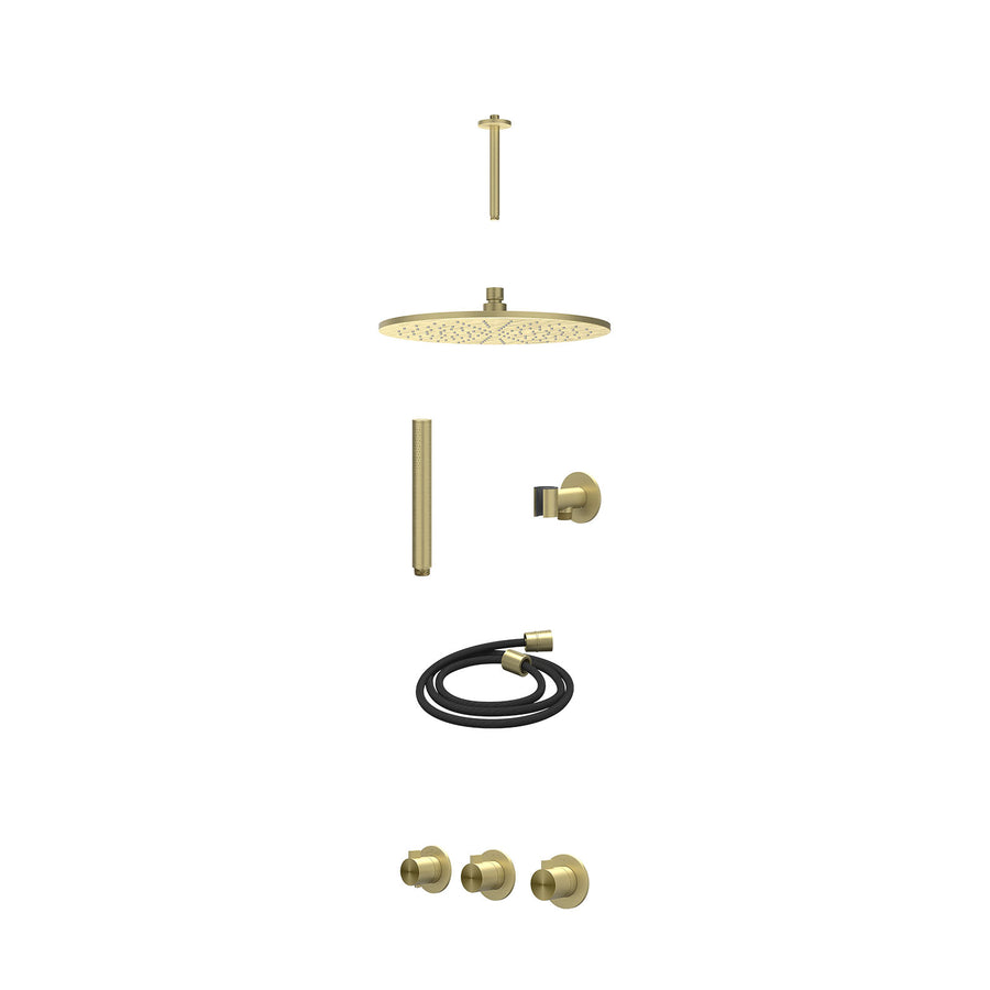 IVY Excl. inbouwbox regendoucheset inbouwthermostaatkraan met 2 vaste stopkranen symmetry, plafondbuis 20cm, R30cmME, glijstang met uitlaat, doucheslang 150cm en staafmodel – RVS31