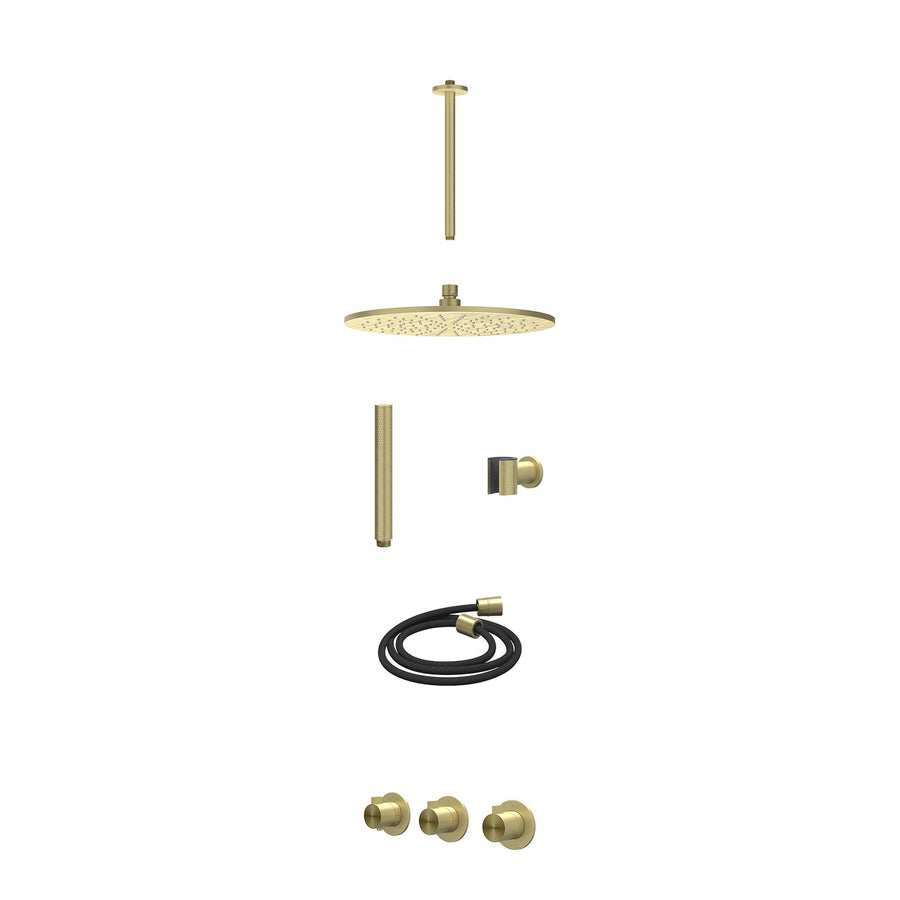 IVY Excl. inbouwbox regendoucheset inbouwthermostaatkraan met 2 vaste stopkranen symmetry, plafondbuis 30cm, R30cmME, houder met uitlaat, doucheslang 150cm en staafmodel – RVS316 g