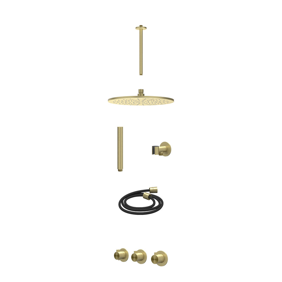IVY Excl. inbouwbox regendoucheset inbouwthermostaatkraan met 2 vaste stopkranen symmetry, plafondbuis 30cm, R30cmME, glijstang met uitlaat, doucheslang 150cm en staafmodel – RVS31