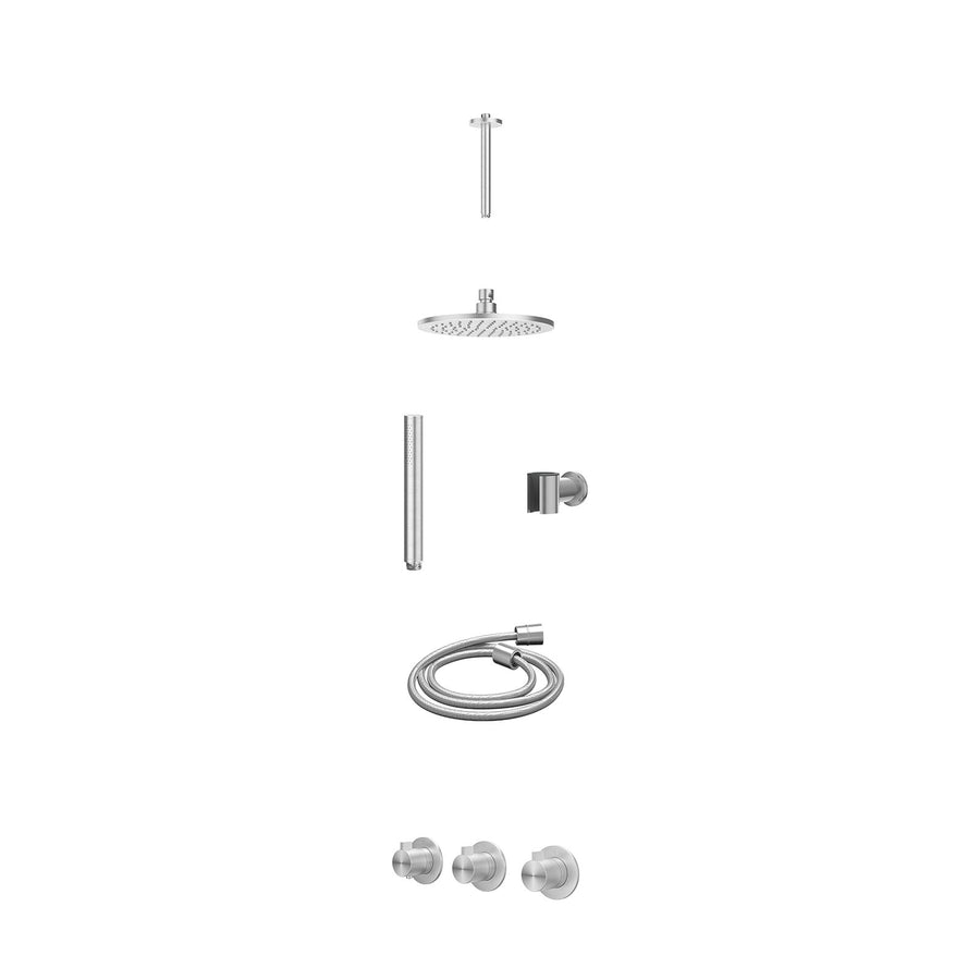 IVY Excl. inbouwbox regendoucheset inbouwthermostaatkraan met 2 vaste stopkranen symmetry, plafondbuis 20cm, R20cmME, houder met uitlaat, doucheslang 150cm en staafmodel – RVS316 g