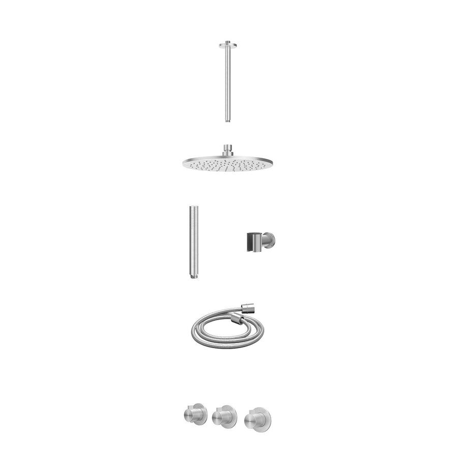 IVY Excl. inbouwbox regendoucheset inbouwthermostaatkraan met 2 vaste stopkranen symmetry, plafondbuis 30cm, R25cmME, houder met uitlaat, doucheslang 150cm en staafmodel – RVS316 g