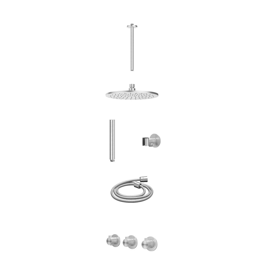 IVY Excl. inbouwbox regendoucheset inbouwthermostaatkraan met 2 vaste stopkranen symmetry, plafondbuis 30cm, R25cmME, glijstang met uitlaat, doucheslang 150cm en staafmodel – RVS31