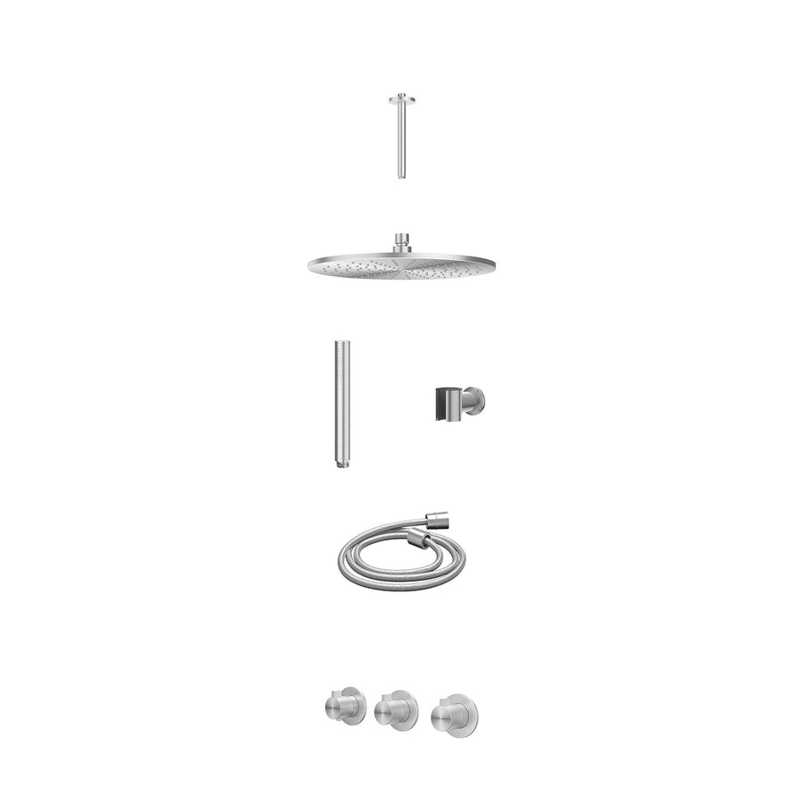 IVY Excl. inbouwbox regendoucheset inbouwthermostaatkraan met 2 vaste stopkranen symmetry, plafondbuis 20cm, R30cmME, houder met uitlaat, doucheslang 150cm en staafmodel – RVS316 g
