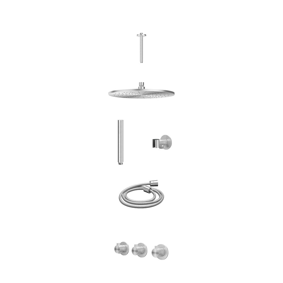 IVY Excl. inbouwbox regendoucheset inbouwthermostaatkraan met 2 vaste stopkranen symmetry, plafondbuis 20cm, R30cmME, glijstang met uitlaat, doucheslang 150cm en staafmodel – RVS31