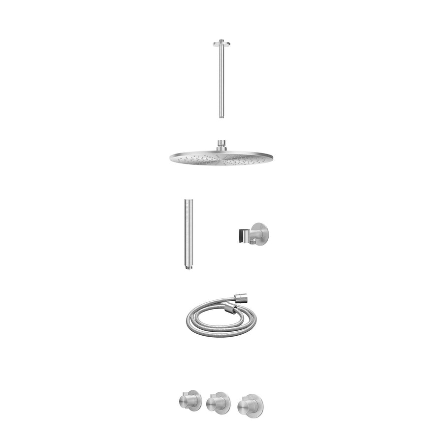 IVY Excl. inbouwbox regendoucheset inbouwthermostaatkraan met 2 vaste stopkranen symmetry, plafondbuis 30cm, R30cmME, glijstang met uitlaat, doucheslang 150cm en staafmodel – RVS31