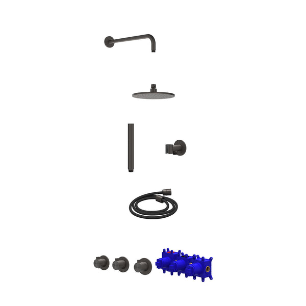 Regendoucheset inbouwthermostaatkraan met 2 vaste stopkranen symmetry, wandarm, R20cmME, glijstang met uitlaat, doucheslang 150cm en staafmodel