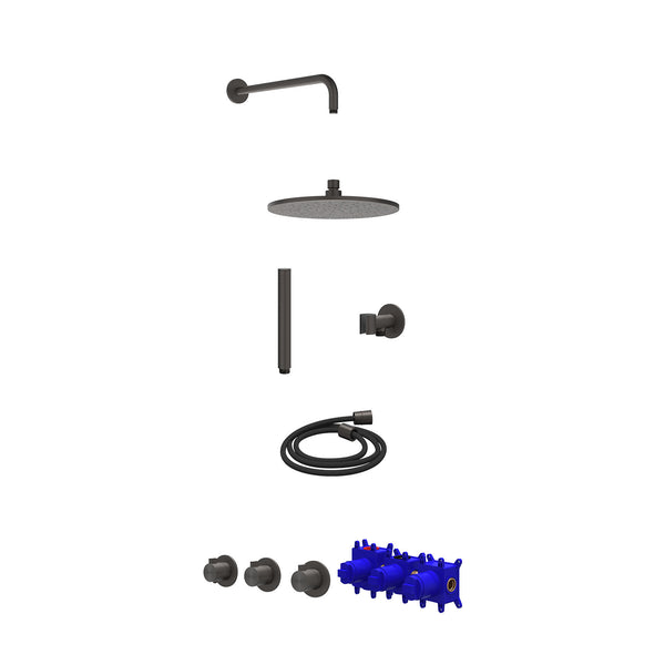 Regendoucheset inbouwthermostaatkraan met 2 vaste stopkranen symmetry, wandarm, R25cmME, glijstang met uitlaat, doucheslang 150cm en staafmodel