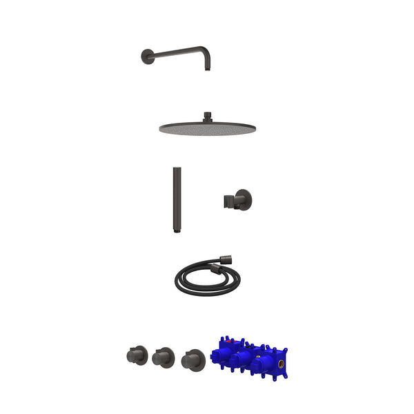 Regendoucheset inbouwthermostaatkraan met 2 vaste stopkranen symmetry, wandarm, R30cmME, glijstang met uitlaat, doucheslang 150cm en staafmodel