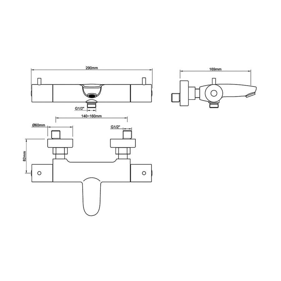 Caral Mitigeur Thermostatique de Baignoire Wiesbaden en Gunmetal