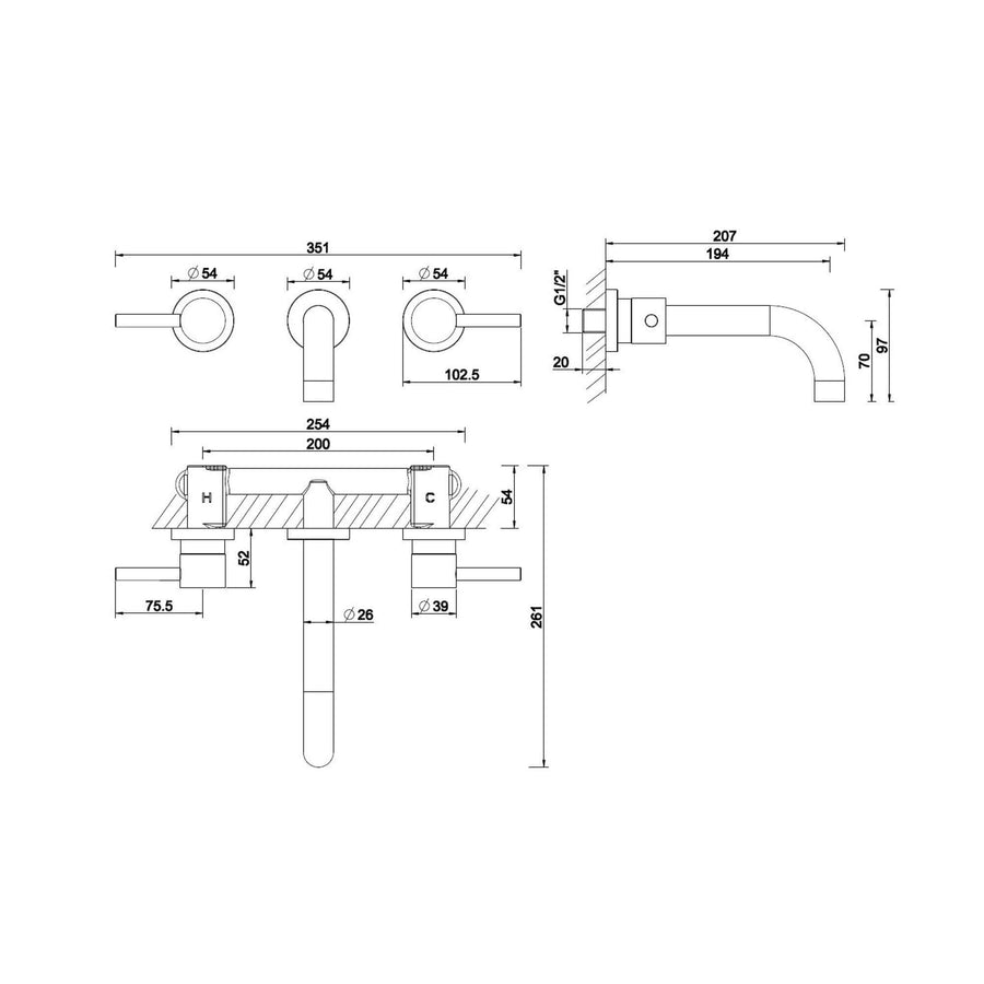 Caral robinet de lavabo finition 2 boutons aspect inox revêtement PVD (hors partie encastrée) Wiesbaden