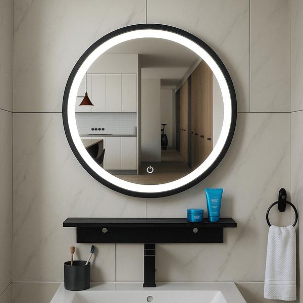 Lista Nera miroir Wiesbaden avec éclairage LED dimmable rond 60 cm en mat noir