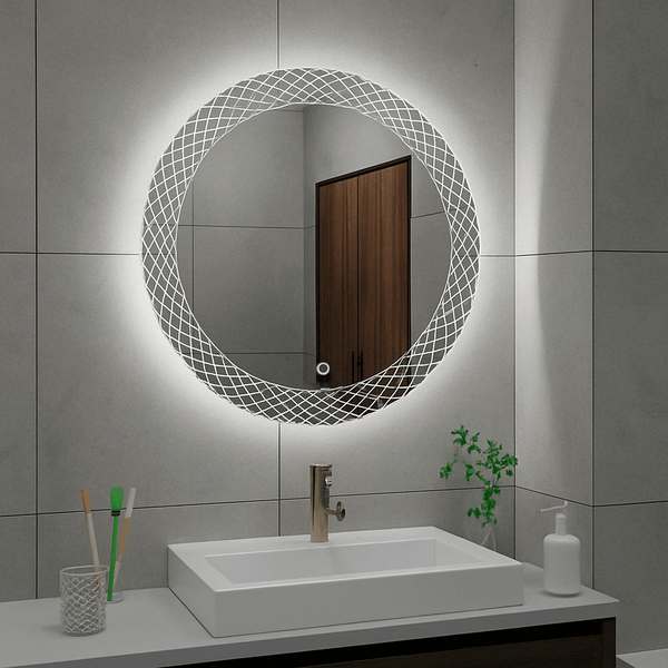 Miroir de salle de bain rond Deco Wiesbaden avec éclairage LED 60 Cm