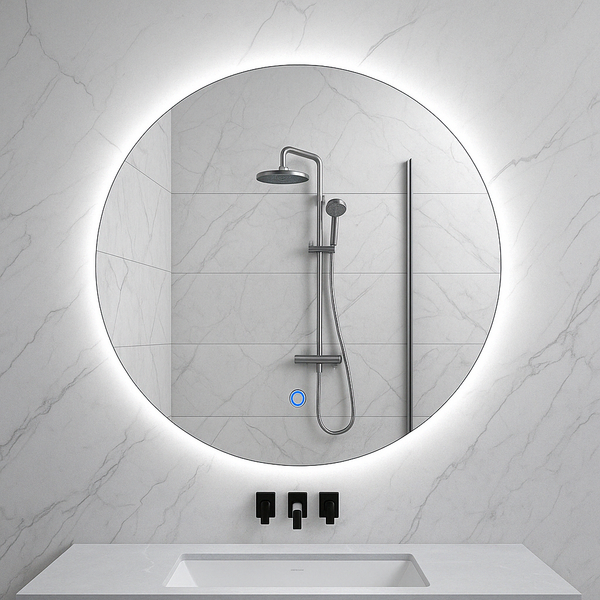 Miroir rond Novi Wiesbaden avec LED, dimmable 80 cm en laiton brossé