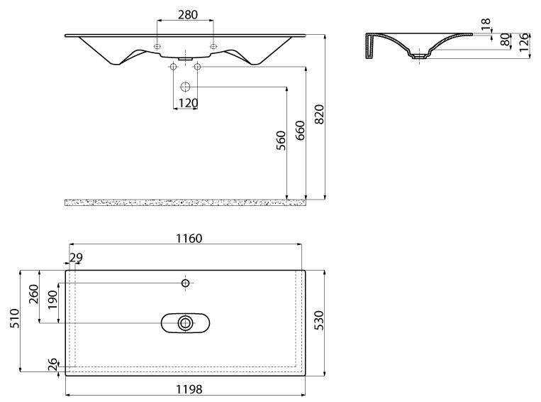 Creavit Loop DP120-00CB00E-0000 glanzend wit - technische tekening
