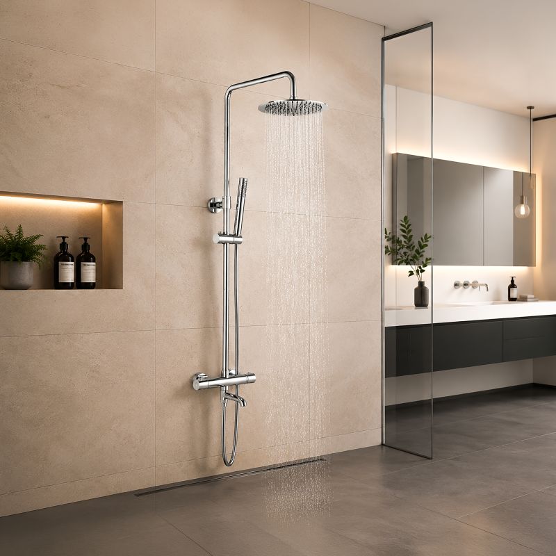 ALONI OPTIMA RONDO REGENDOUCHESET MET DRAAIBARE UITLOOP - THERMOSTATISCH - OPBOUW - COOL TOUCH - CHROOM - detailafbeelding