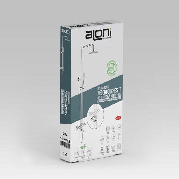 ALONI OPTIMA RONDO REGENDOUCHESET MET DRAAIBARE UITLOOP - THERMOSTATISCH - OPBOUW - COOL TOUCH - CHROOM