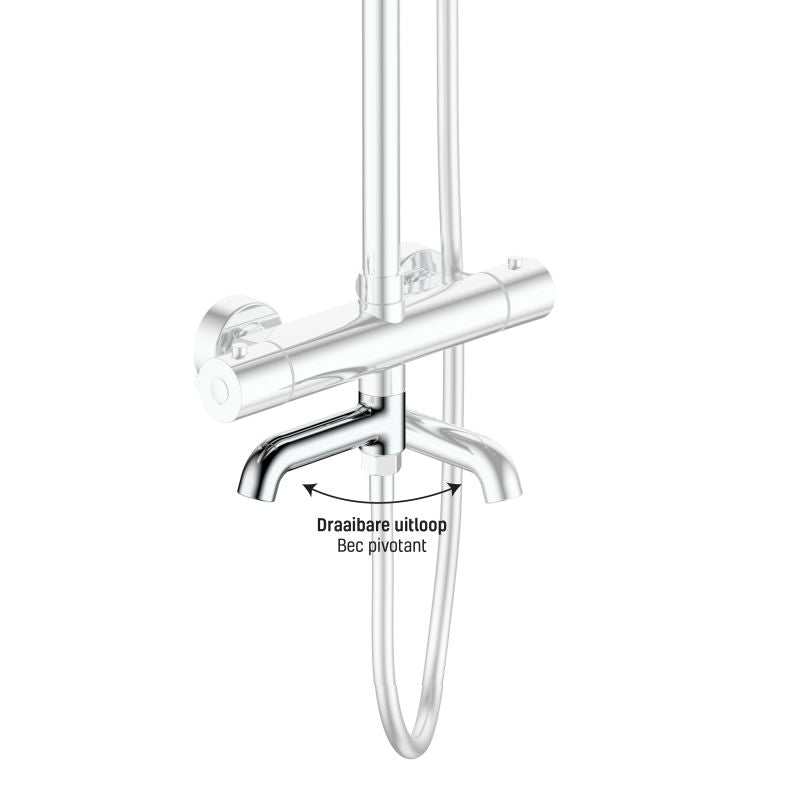ALONI OPTIMA RONDO REGENDOUCHESET MET DRAAIBARE UITLOOP - THERMOSTATISCH - OPBOUW - COOL TOUCH - CHROOM - detailafbeelding