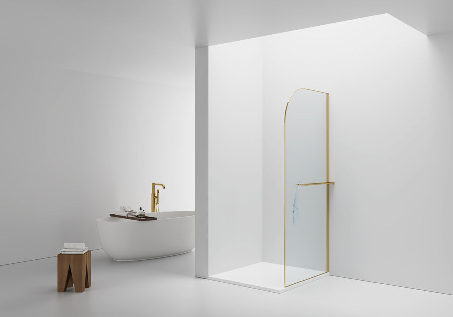 CURVY INLOOPDOUCHE MET HANDDOEKHOUDER - GEBOGEN - MET ANTI-KALKBEHANDELING - OMKEERBAAR - 8MM VEILIGHEIDSGLAS - HELDER GLAS
