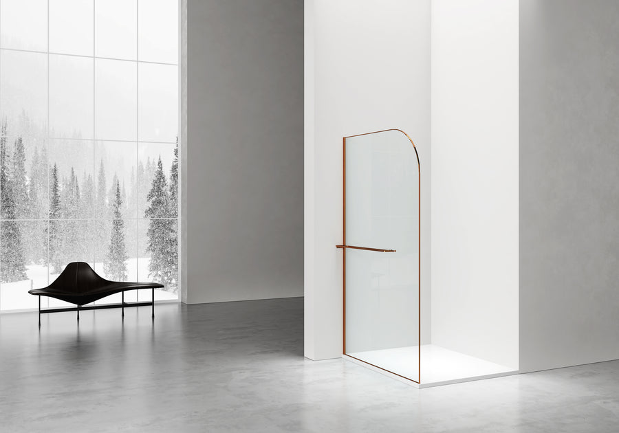 CURVY INLOOPDOUCHE MET HANDDOEKHOUDER - GEBOGEN - MET ANTI-KALKBEHANDELING - OMKEERBAAR - 8MM VEILIGHEIDSGLAS - HELDER GLAS