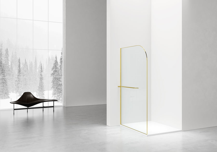 CURVY INLOOPDOUCHE MET HANDDOEKHOUDER - GEBOGEN - MET ANTI-KALKBEHANDELING - OMKEERBAAR - 8MM VEILIGHEIDSGLAS - HELDER GLAS