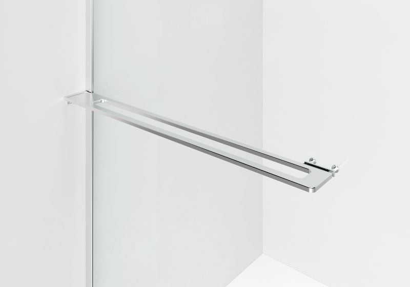 CURVY INLOOPDOUCHE MET HANDDOEKHOUDER - GEBOGEN - MET ANTI-KALKBEHANDELING - OMKEERBAAR - 8MM VEILIGHEIDSGLAS - 120X200CM - CHROOM - HELDER GLAS - detailafbeelding