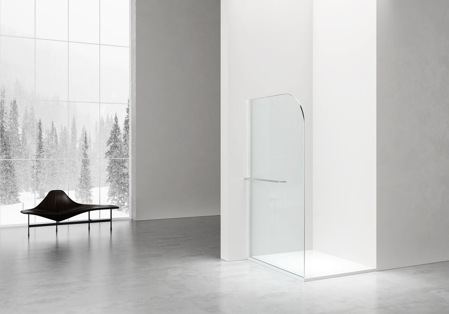 CURVY INLOOPDOUCHE MET HANDDOEKHOUDER - GEBOGEN - MET ANTI-KALKBEHANDELING - OMKEERBAAR - 8MM VEILIGHEIDSGLAS - HELDER GLAS
