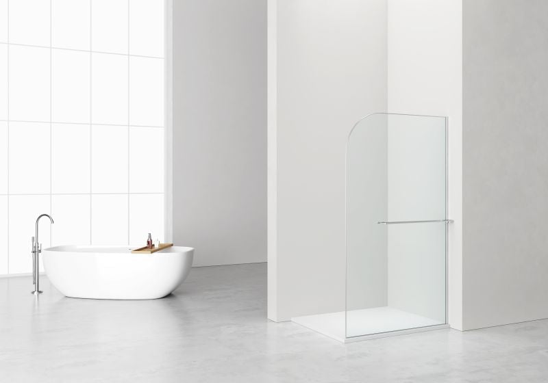 CURVY INLOOPDOUCHE MET HANDDOEKHOUDER - GEBOGEN - MET ANTI-KALKBEHANDELING - OMKEERBAAR - 8MM VEILIGHEIDSGLAS - 120X200CM - CHROOM - HELDER GLAS - productafbeelding
