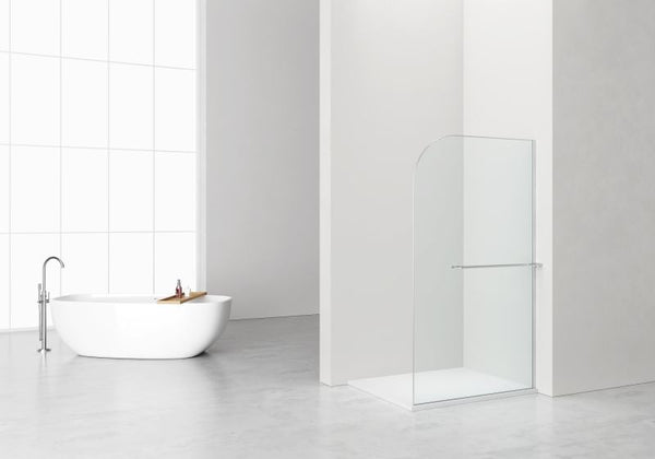 CURVY INLOOPDOUCHE MET HANDDOEKHOUDER - GEBOGEN - MET ANTI-KALKBEHANDELING - OMKEERBAAR - 8MM VEILIGHEIDSGLAS - 120X200CM - CHROOM - HELDER GLAS