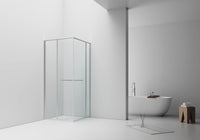 INSLIDE DOUCHECABINE - NAAR BINNEN OPENENDE SCHUIFDEUR EN ZIJWAND - RUIMTEBESPAREND - OMKEERBAAR - 6MM VEILIGHEIDSGLAS - 90X90X200 CM - CHROOM - HELDER GLAS