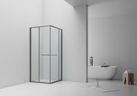 INSLIDE DOUCHECABINE - NAAR BINNEN OPENENDE SCHUIFDEUR EN ZIJWAND - RUIMTEBESPAREND - OMKEERBAAR - 6MM VEILIGHEIDSGLAS - 90X90X200 CM - GUNMETAL - HELDER GLAS