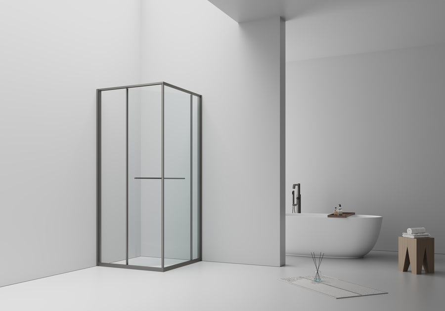 Inslide Douchecabine - naar Binnen Openende Schuifdeur en Zijwand - Ruimtebesparend - Omkeerbaar - 6MM Veiligheidsglas - 90X90X200 Cm - Gunmetal - helder glas
