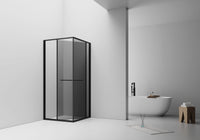 INSLIDE DOUCHECABINE - NAAR BINNEN OPENENDE SCHUIFDEUR EN ZIJWAND - RUIMTEBESPAREND - OMKEERBAAR - 6MM VEILIGHEIDSGLAS - 90X90X200 CM - MAT ZWART - GRIJS ROOKGLAS