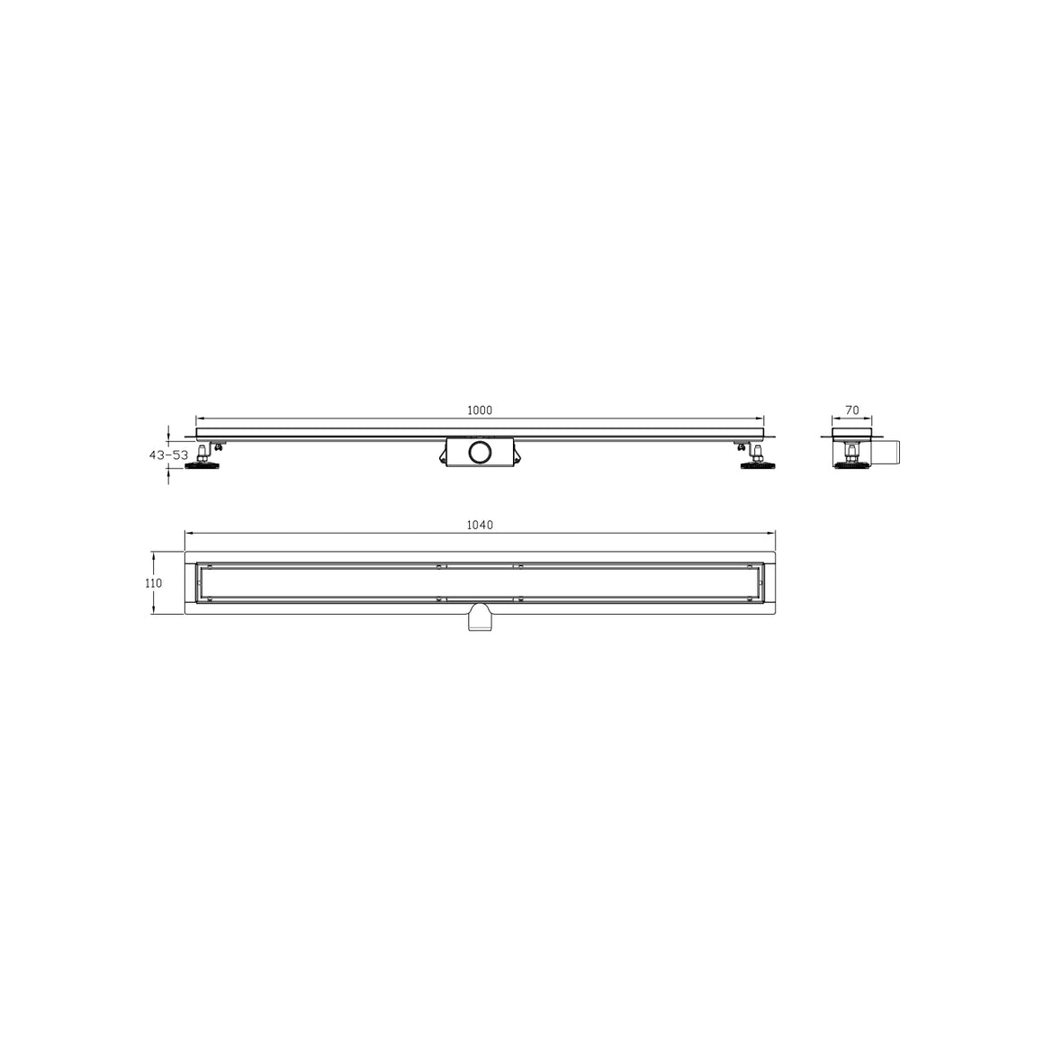 DutchLine Douchegoot met flens en tegelrooster - RVS - 1000x70mm