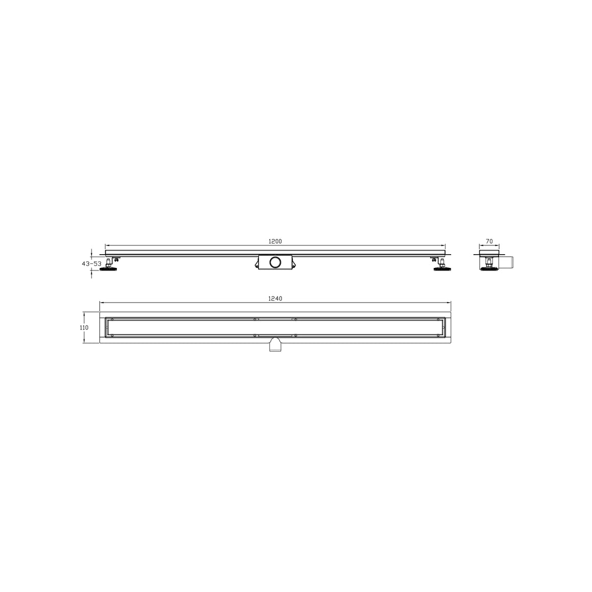 DutchLine Douchegoot met flens en tegelrooster - RVS - 1200x70mm