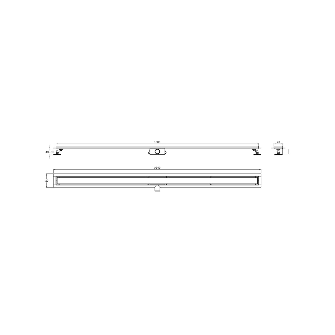 DutchLine Douchegoot met flens en tegelrooster - RVS - 1600x70mm