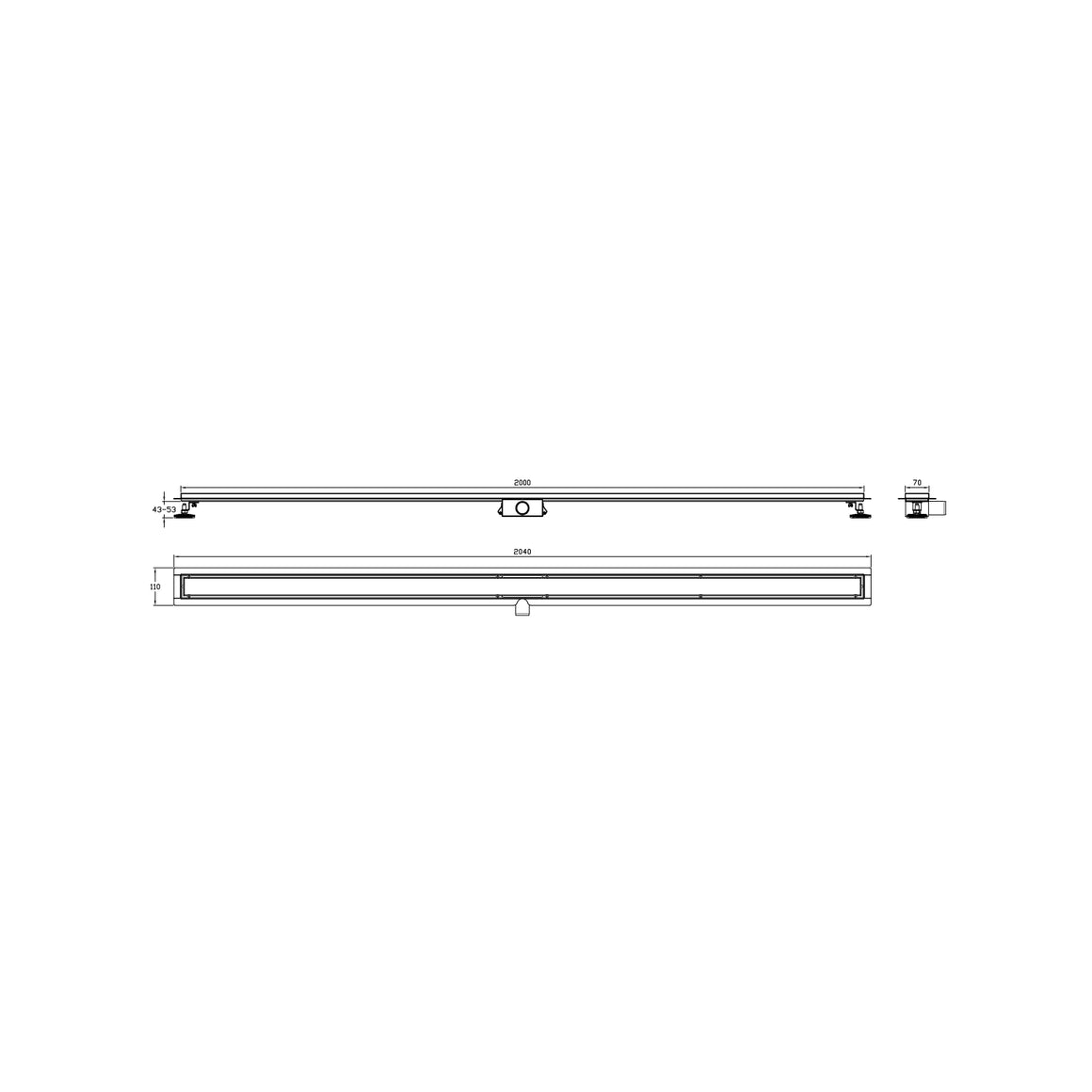 DutchLine Douchegoot met flens en tegelrooster - RVS - 2000x70mm
