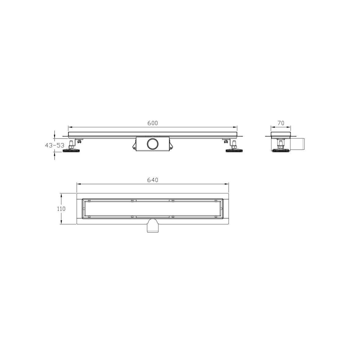 DutchLine Douchegoot met flens en tegelrooster - RVS - 600x70mm